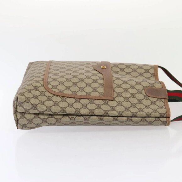 GUCCI GG Supreme Web Sherry Line Tote Bag PVC Leather Beige Auth 89625 - Picture 6 of 16